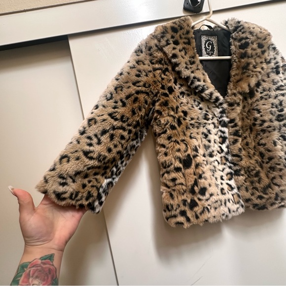 G by Guess Brown Animal Cheetah Print Cropped
Faux Fur Teddy Coat Jacket Size S - Picture 6 of 8